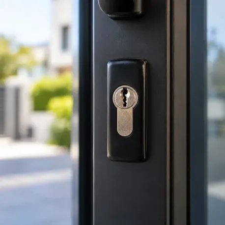 Cilindro de cerradura de seguridad en la puerta de acceso de una comunidad